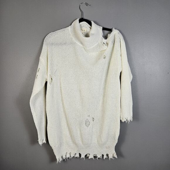 POL Womens Medium White Thrashed Turtleneck Long Sleeve Sweater Open Knit - Picture 1 of 7